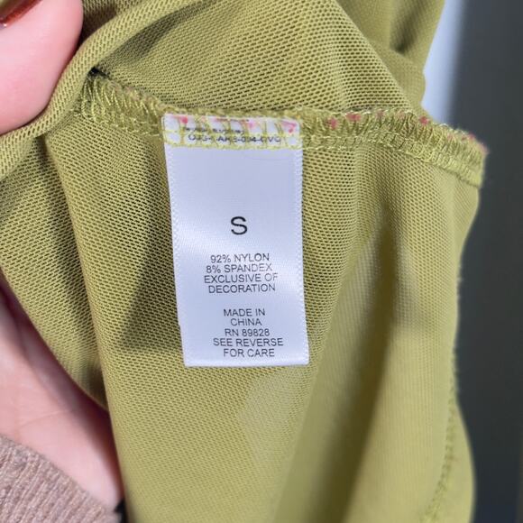 Moss Green Mesh Lace Long sleeve Top Goblincore Granola Girl Earthy Layering - Picture 6 of 8